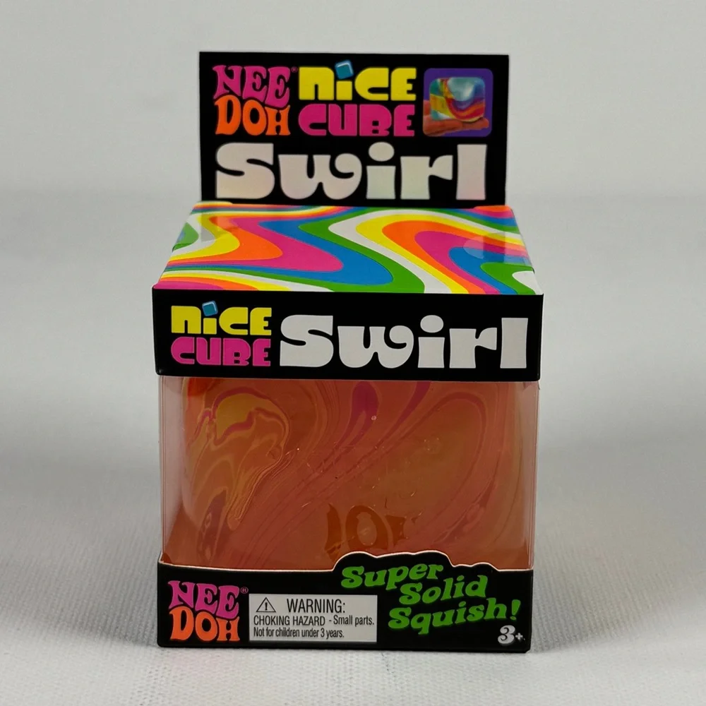 NeeDoh Nice Cube Swirl Orange Super Solid Squish Sensory Toy